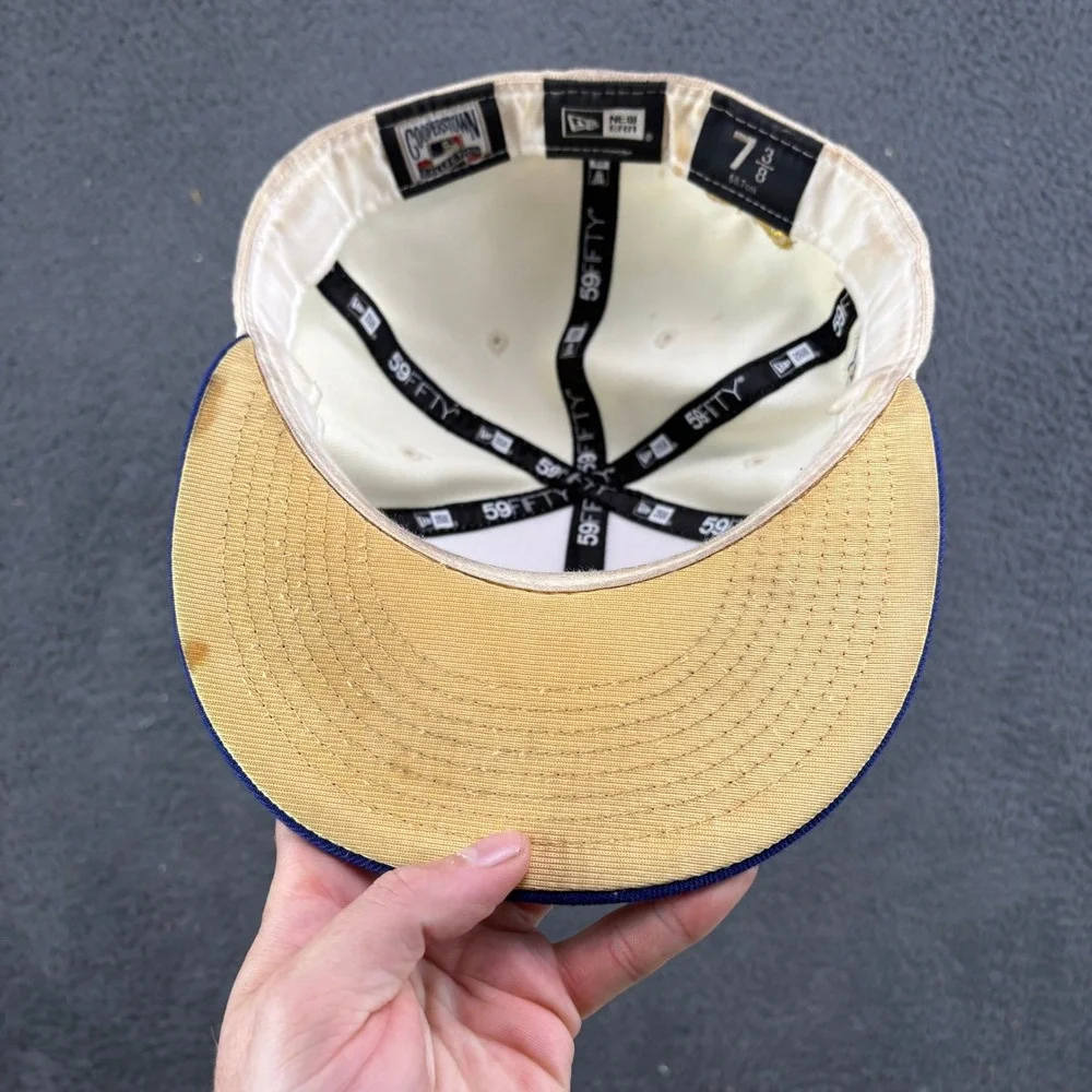 New Era 59FIFTY Los Angeles Dodgers Fitted Hat 7 3/8 Cream Blue Butterfly MLB‎